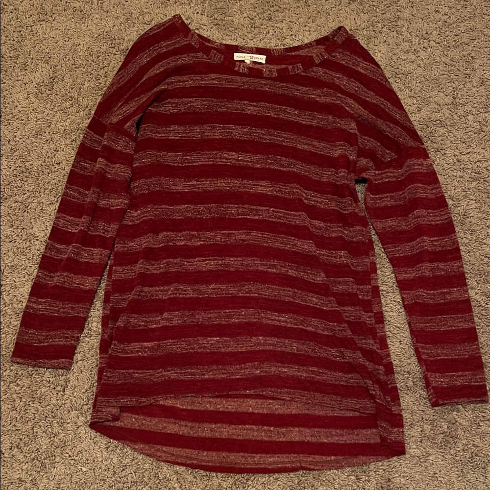 Altar'd State Burgundy Striped Long Sleeve Top women’s medium